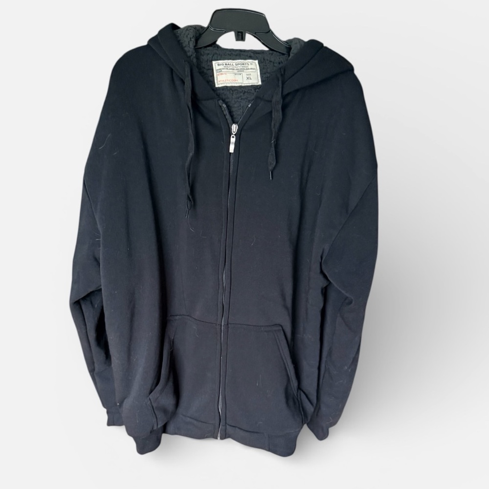Big Ball Sports Fleece-Lined Black Zip-Up Hoodie, XL